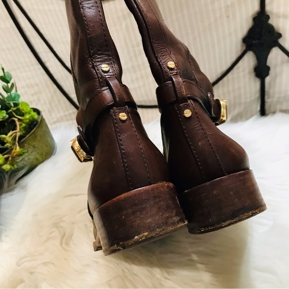 TORY BURCH TALL LOGO BROWN LEATHER RIDING EQUESTRIAN BOOTS sz 8M, AMAZING! - Picture 12 of 16